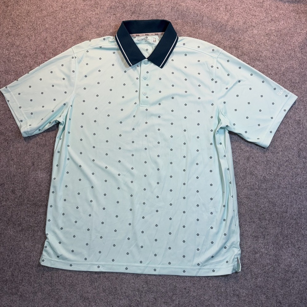 Walter Hagen 11 Majors Golf Polo Large Mint Green Floral Performance Shirt